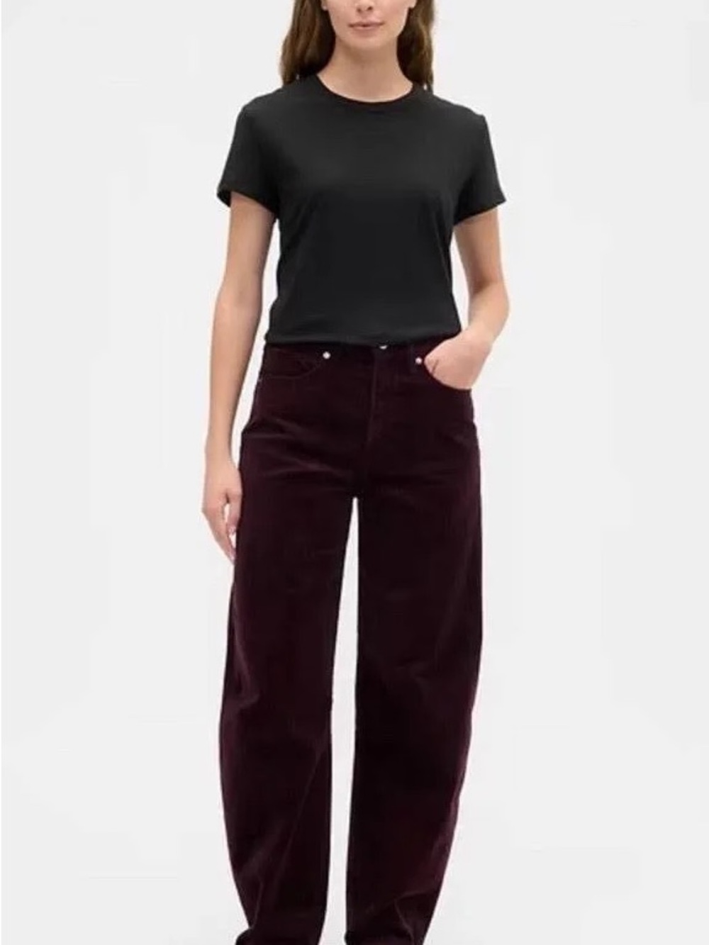 GAP Corduroy Barrel Jeans in Deep Burgundy (Eggplant)